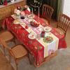 Festive Holiday Tablecloth Waterproof Polyester Embossed Rectangle Christmas Party Dining Cover with Lace