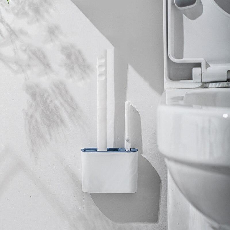 Wall Hanging TPR Toilet Brush with Holder Set Toilet Bowl Brush Wall Toilet Wand with Quick-Drying Holder Cleaning Brush