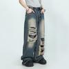 Женские джинсы с высокой талией и широкими штанинами, свободные рваные джинсы в стиле хип-хоп, прямые однотонные готические винтажные карманы, уличная одежда, джинсовые брюки полной длины