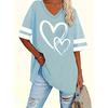 2025 Футболка большого размера с принтом сердечек и полосок, повседневный топ с коротким рукавом для весны и лета, женская одежда большого размера