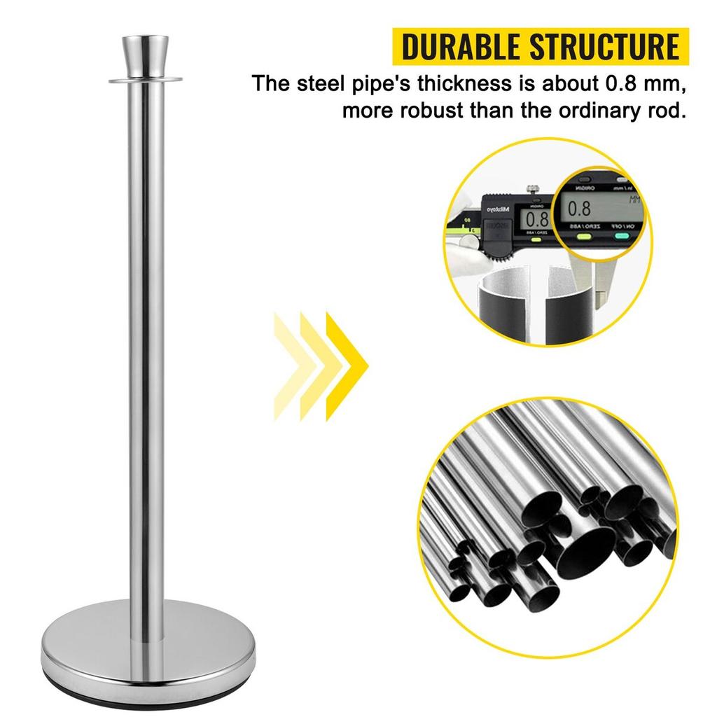 Crowd Control Stanchion, Set of 2 Pieces Stanchion Set, Stanchion Set with 5 ft/1.5 m Black Velvet Rope, Silver Crowd Control Barrier with Sturdy