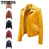 Spring and Autumn Short Leather Jacket Women Slim Lapel Biker Clothing Oblique Zipper Jacket Women Coat