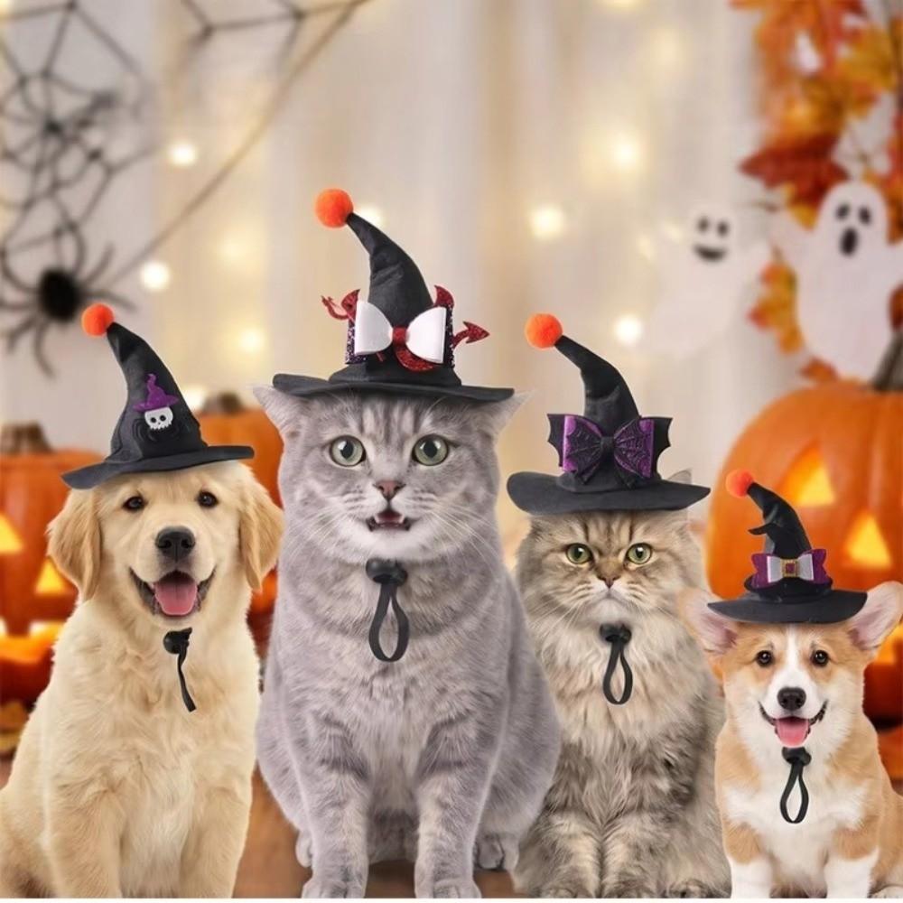 Curved Top Pet Halloween Witch Hat Adjustable Strap Dog Halloween Party Hat Dress Up