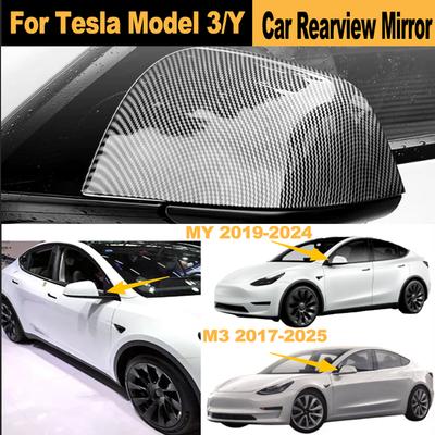 Для Tesla Model 3/Y Автомобильное Зеркало Заднего Вида Текстура Углеродного Волокна Водотрансферная Печать Крышка Зеркала Боковая Задняя Часть Двери 2017-2024