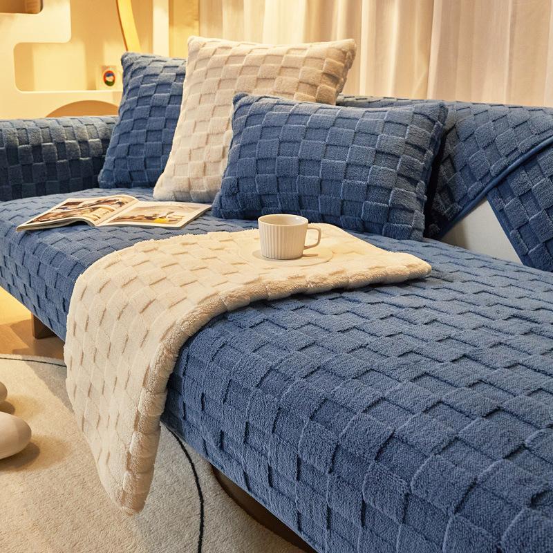 Plush Sofa Cushion Winter Nordic Non-Slip Seat Cushion Backrest Cover Towel Modern Simple Winter Leather Sofa Cover Cover Cloth