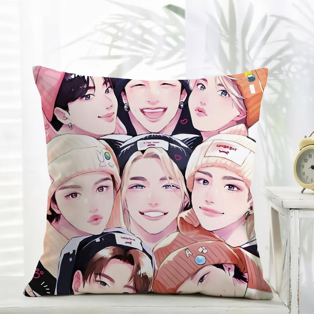 SStray Kids Cushion Cover Daily Washable Linen Pillowcase Soft for Sofa Bed Home Room Decor