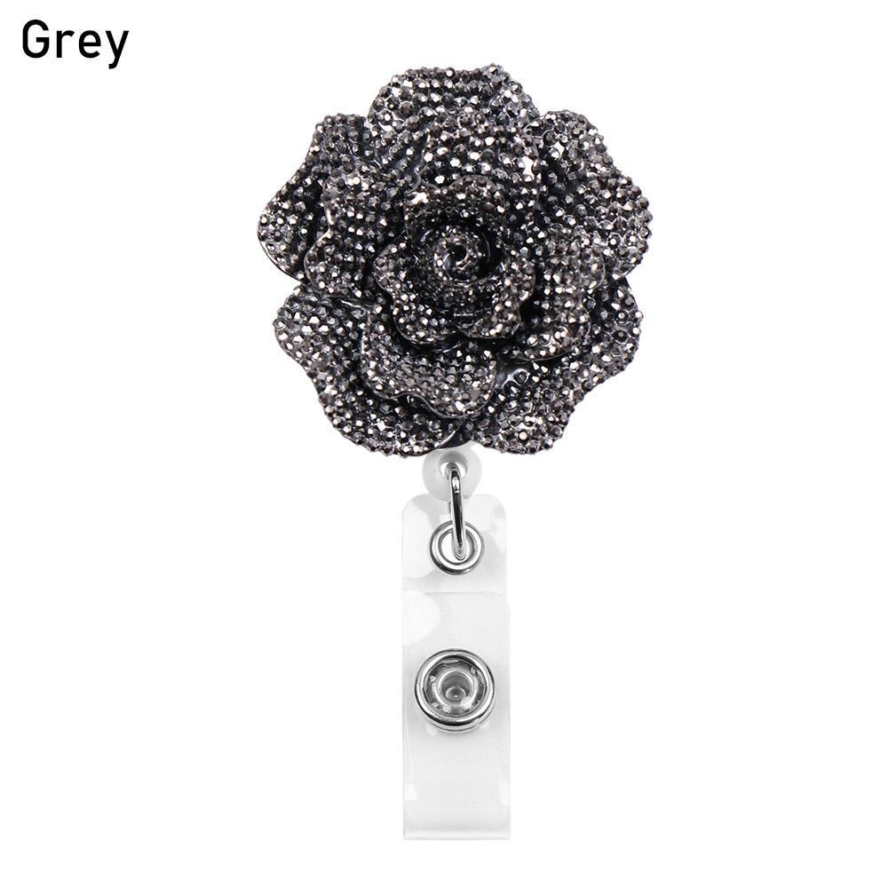Unisex Stationery Retractable Lanyards ID Name Card Key Ring Badges Holder Rose Shape Badge Reel