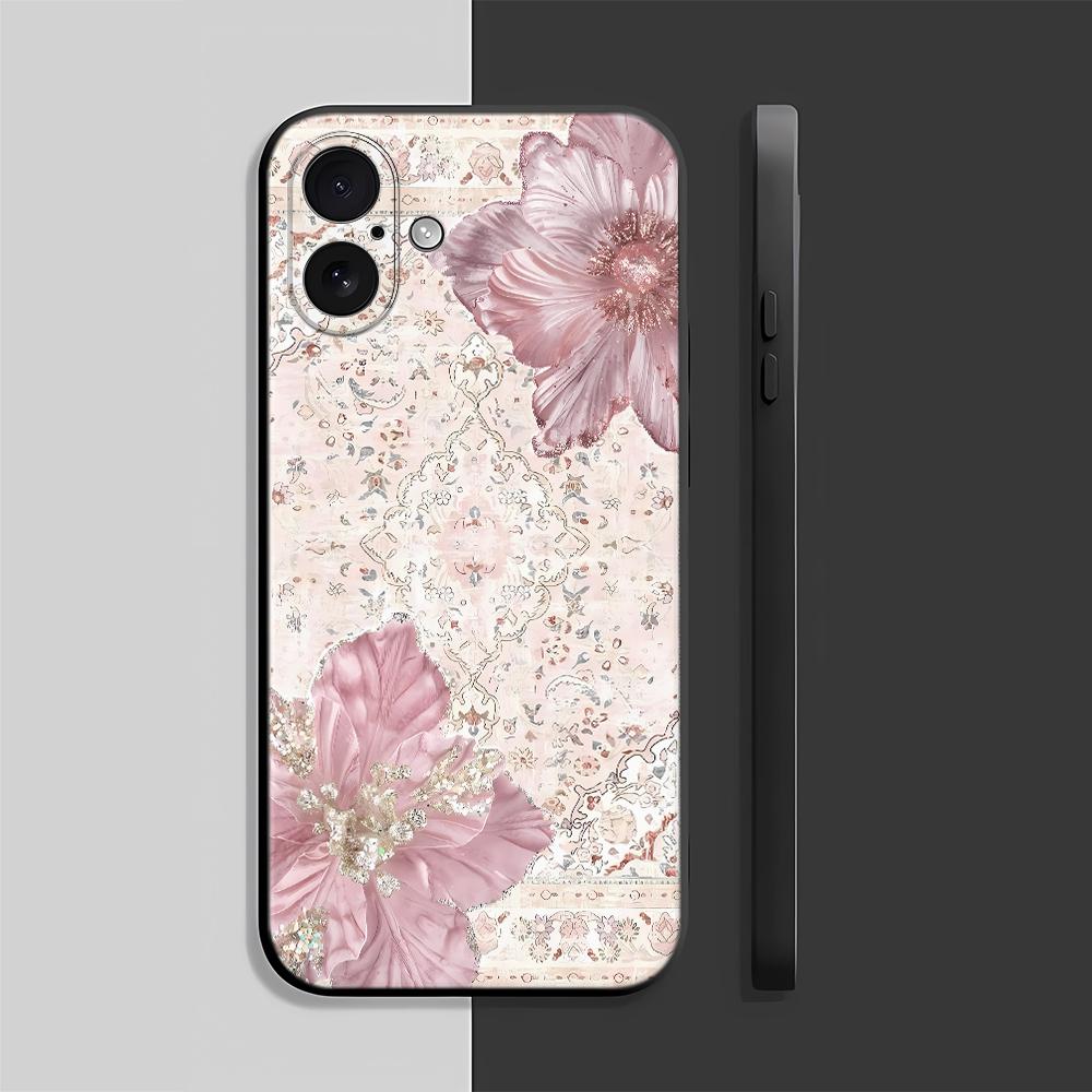 Розовый Цветочный Дизайн Чехол Для Телефона Для IPhone 17 Чехол IPhone 16 Pro Max 11 15 14 12 Pro Max 7 8 Plus XR SE Air Силиконовый Чехол