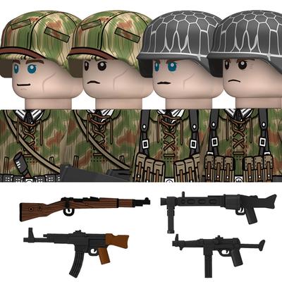 Военные фигурки немецких солдат Второй мировой войны, конструктор, тип 43, болотный камуфляж, армейский пехотный шлем, оружие, кубики, игрушки для детей