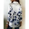 Ladies Blue Leaf Printed Casual Shirt, Long Sleeve Button Top, Elegant Ladies Shirt