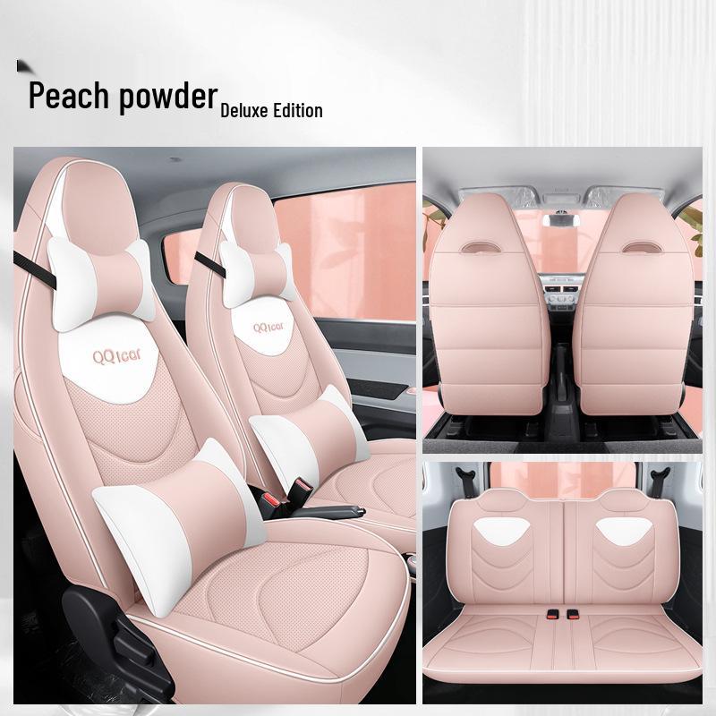 QQ Ice Cream Car Seat Cushion: Full Coverage Cartoon Leather Seat Cover for All Seasons