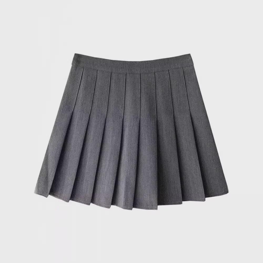 Серая плиссированная юбка с высокой талией - лето 2024 г., утягивающая юбка А-силуэта в корейском стиле для женщин