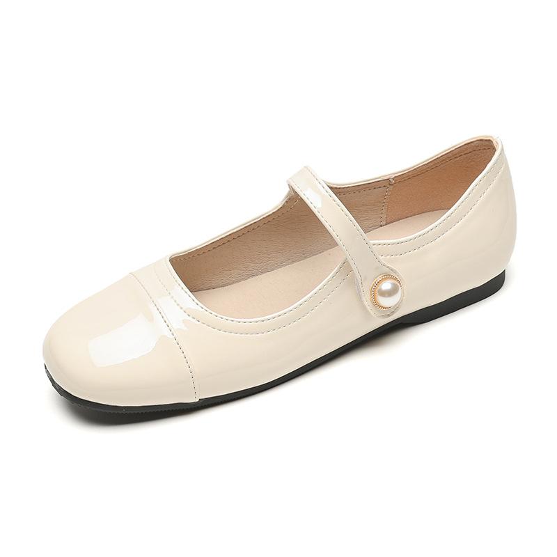 Weiwei Girl 128-3 Французские туфли Мэри Джейн женские на плоской подошве Серебряные туфли One Word со светлым жемчужным узором Мягкая подошва Одиночные туфли женские