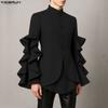 Oversized Men Long Sleeve Ruffled Buttons Splits Hem Shirts Casual Tops