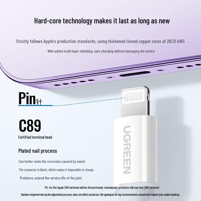 Ugreen Сертифицированный MFi кабель для зарядки Lightning - USB-A