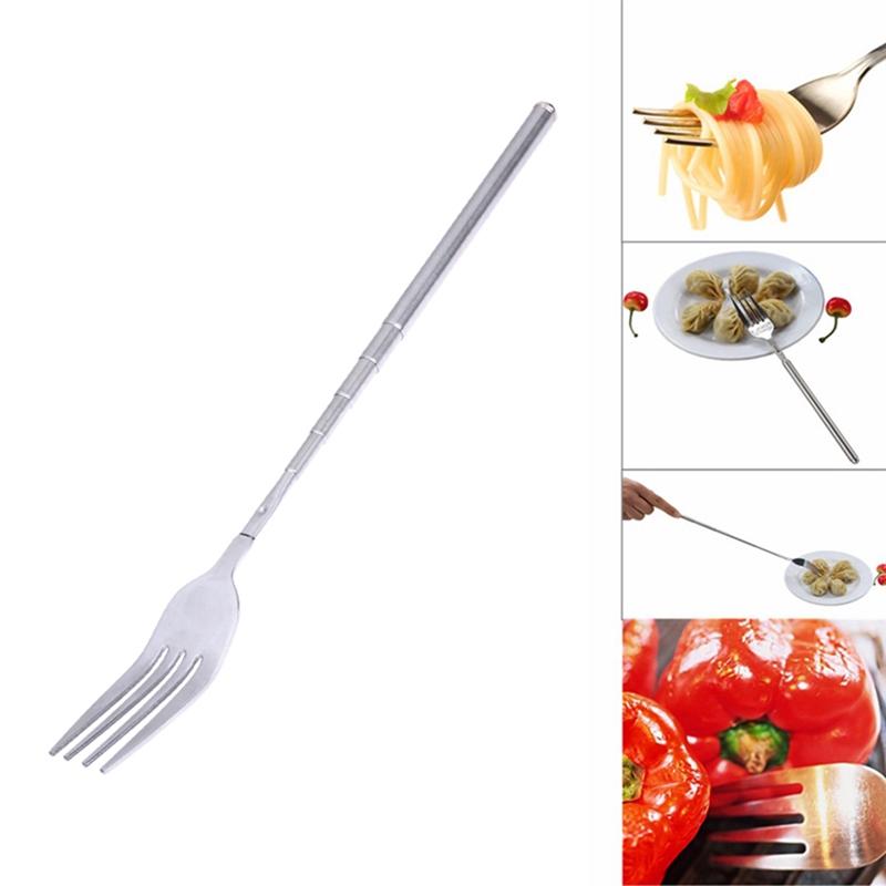 Zanglamaydigan Po'latdan BBQ Kechki Ovqat Meva Shirinlik Uzun Vilkalar Teleskopik Uzaytiriladigan Vilka Oshxona Asbobi