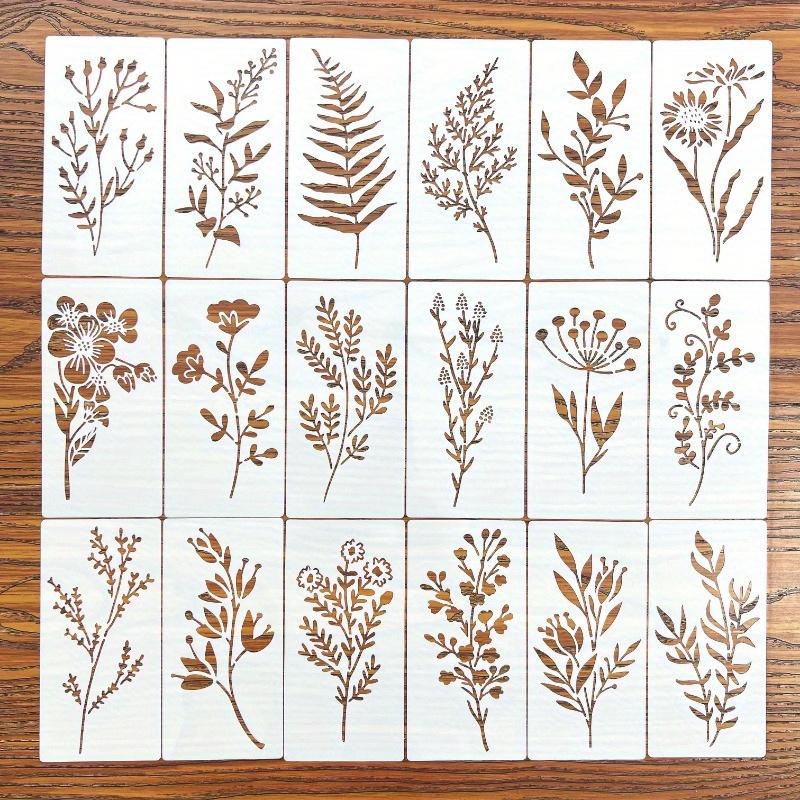 18pcs DIY Floral Painting Stencils,Reusable Plastic Templates for Wood,Paper-Craft Supplies for Spray Painting and Doodling