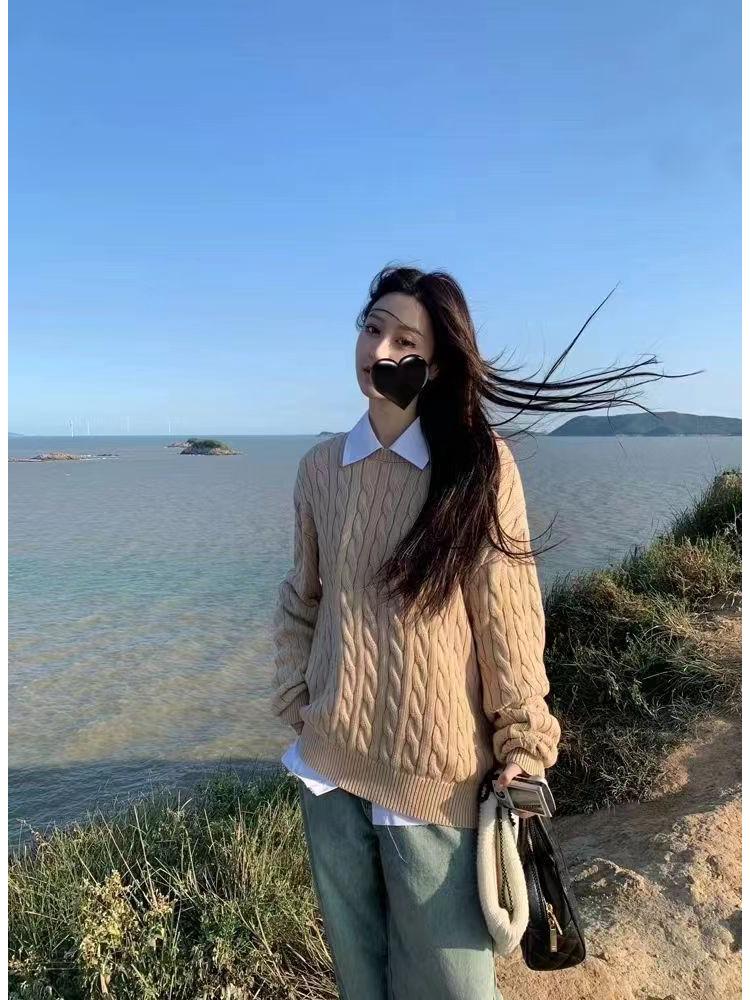 Женский ретро свитер крупной вязки свободного кроя - корейский стиль осень/зима