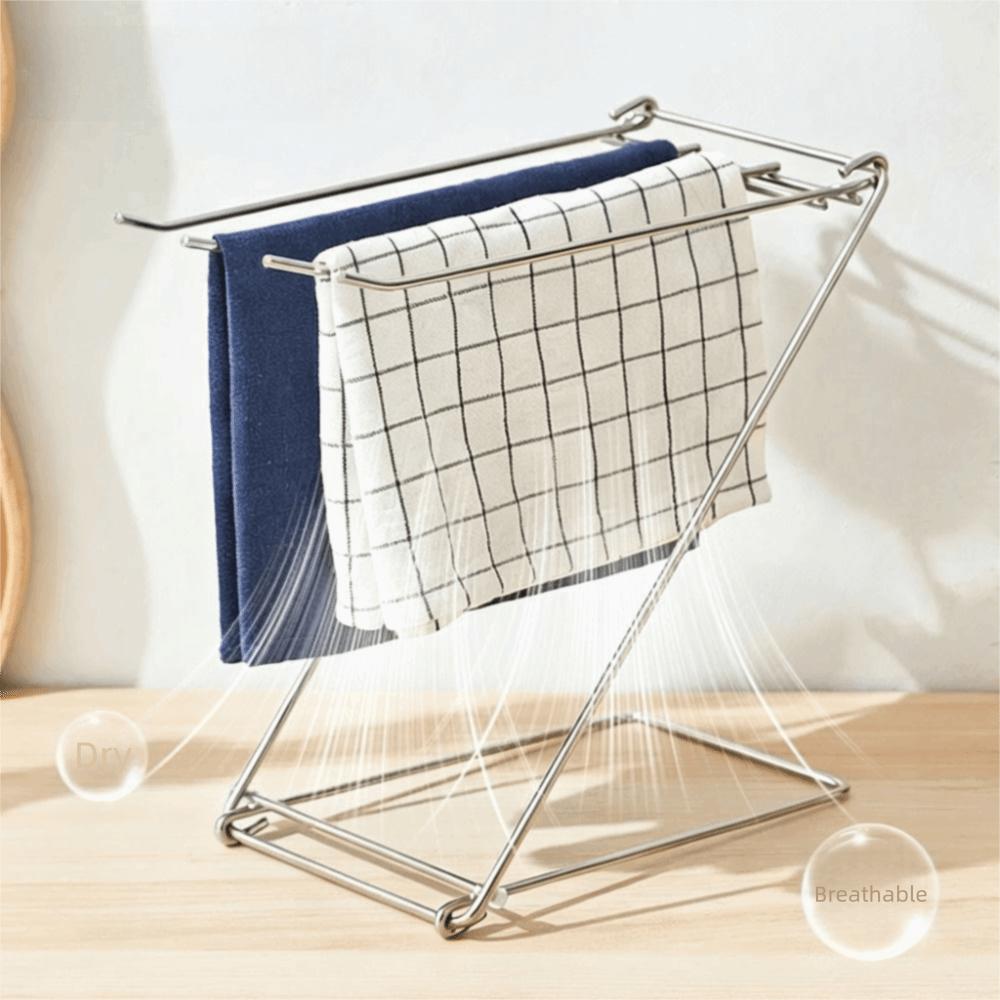 Foldable Design Kitchen Cloth Drying Rack 4 Rods Towel Storage Organizer Countertop