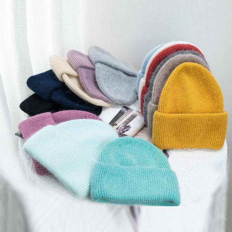 Custom Logo Wool Beanie Hat Unisex Women Men Angora Wool Cashmere Knit Beanie Skull Hat Warm Winter Hat