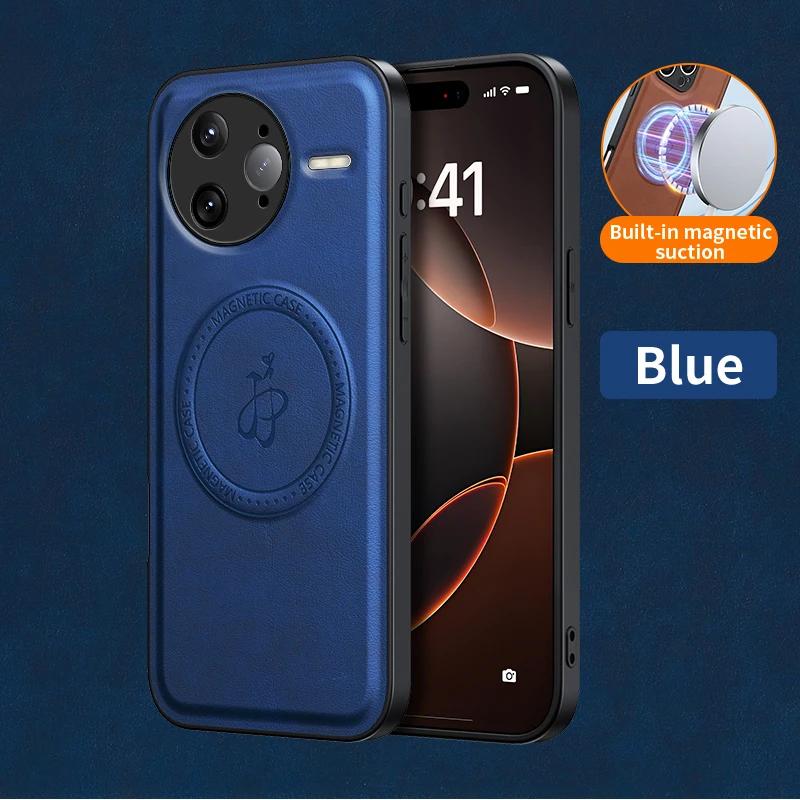 Беспроводная зарядка Магнитный чехол для Xiaomi Poco F7 Pro / F7 Ultra Защитная крышка PU кожа Жесткая задняя крышка Coque