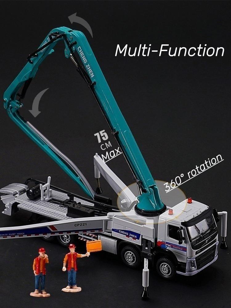 1/50 Volvo Concrete Pump Truck Toy Car Diecast Meatl Vehicle Model Pull Back Sound & Light Miniature Collection Gift For Boy Kid