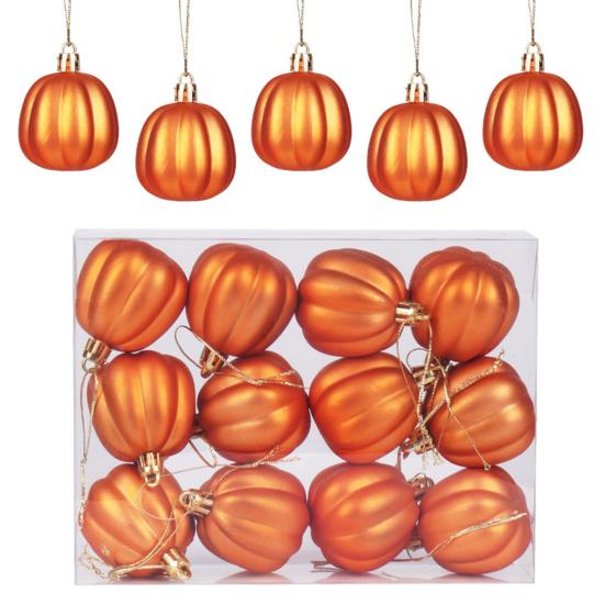 12Pcs Fall Mini Pumpkin Balls Hanging Thanksgiving Pumpkin Ornament Halloween Christmas Tree Decoration Farmhouse Home Party Decor