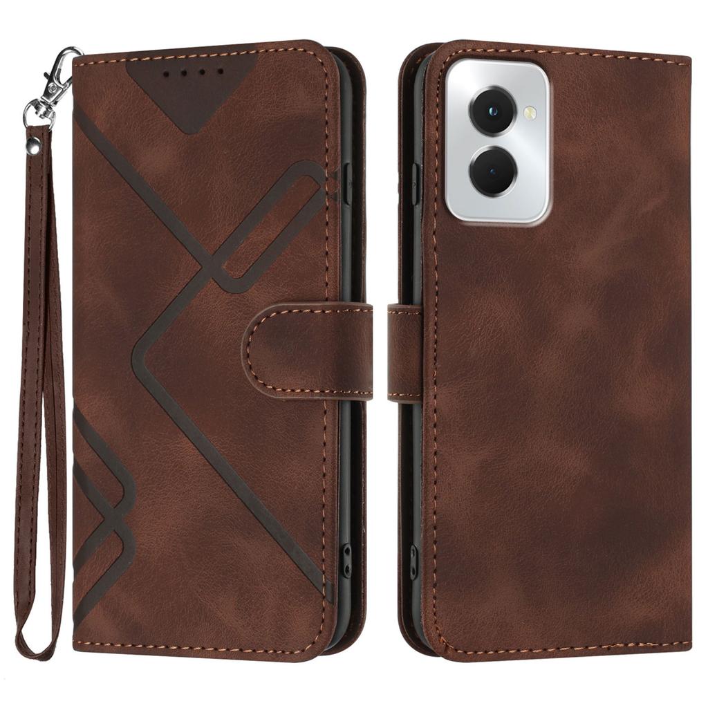 For Motorola Moto G Power (2024) Wallet Case Line Imprinted PU Leather Phone Cover with Strap