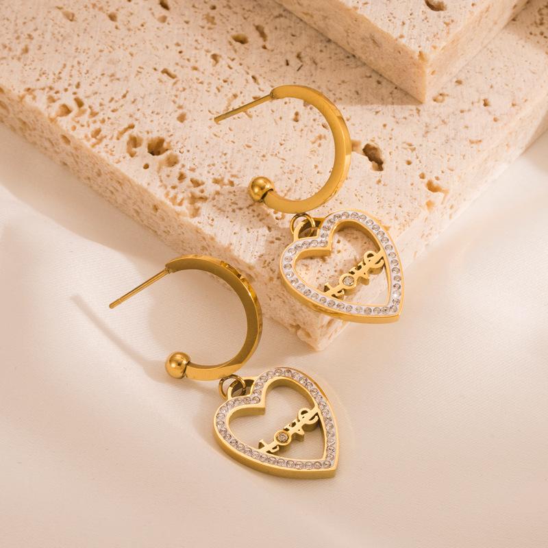 Женские простые серьги-капли в форме любви, серьги-подвески из нержавеющей титановой стали, круглые серьги с кристаллами золотого цвета, геометрические украшения для ушей