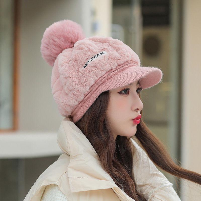 Hat Female Autumn and Winter Japanese Cute All-match Thick Warm Plush Cap Octagonal Cap