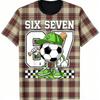 Kids T-Shirt 67 Six Seven Grid Football Print Boy and Girl Tees Top Summer Short Sleeve O Neck Casual Outdoor Kids Clothing