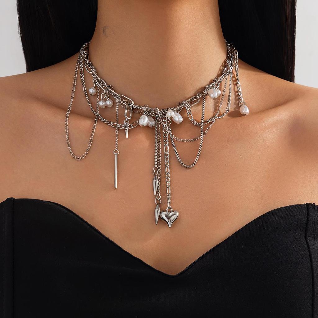 Ожерелье-подвеска в виде сердца с жемчугом и цепочкой-кисточкой - Крутой европейский и американский стиль