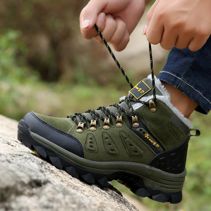 Зимняя хлопковая обувь с флисовой подкладкой, модели для пар, обувь для активного отдыха, большие размеры, модная обувь с высоким берцем для походов, обувь для диких путешествий