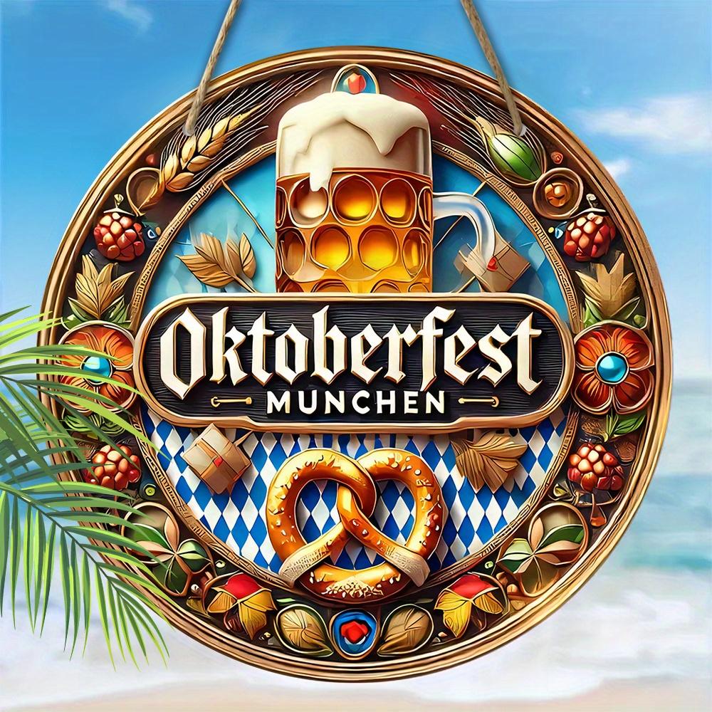 Wooden Oktoberfest-Inspired Ornament - Beer, Wheat & Leaves Designfor Door, Wall, Home, Room, Farmhouse, Street, Shop, Garage, Bar, Garden, and Coffee