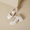 High Heel Mary Jane Single Shoes Cream Lolita Thick Heel Round Head Soft Sole One Word with Square Buckle Small Girl Matching