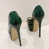 Liyke  New Green Snake Print Leather Platform Pumps Women Sexy Slingback Peep Toe Extreme High Heels Strip Pole Dance Shoes