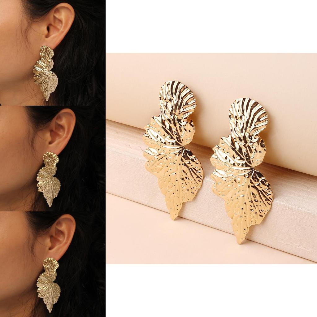 Metal Leaf Earrings With Gold Coating And Bold Design For Holidays And Events