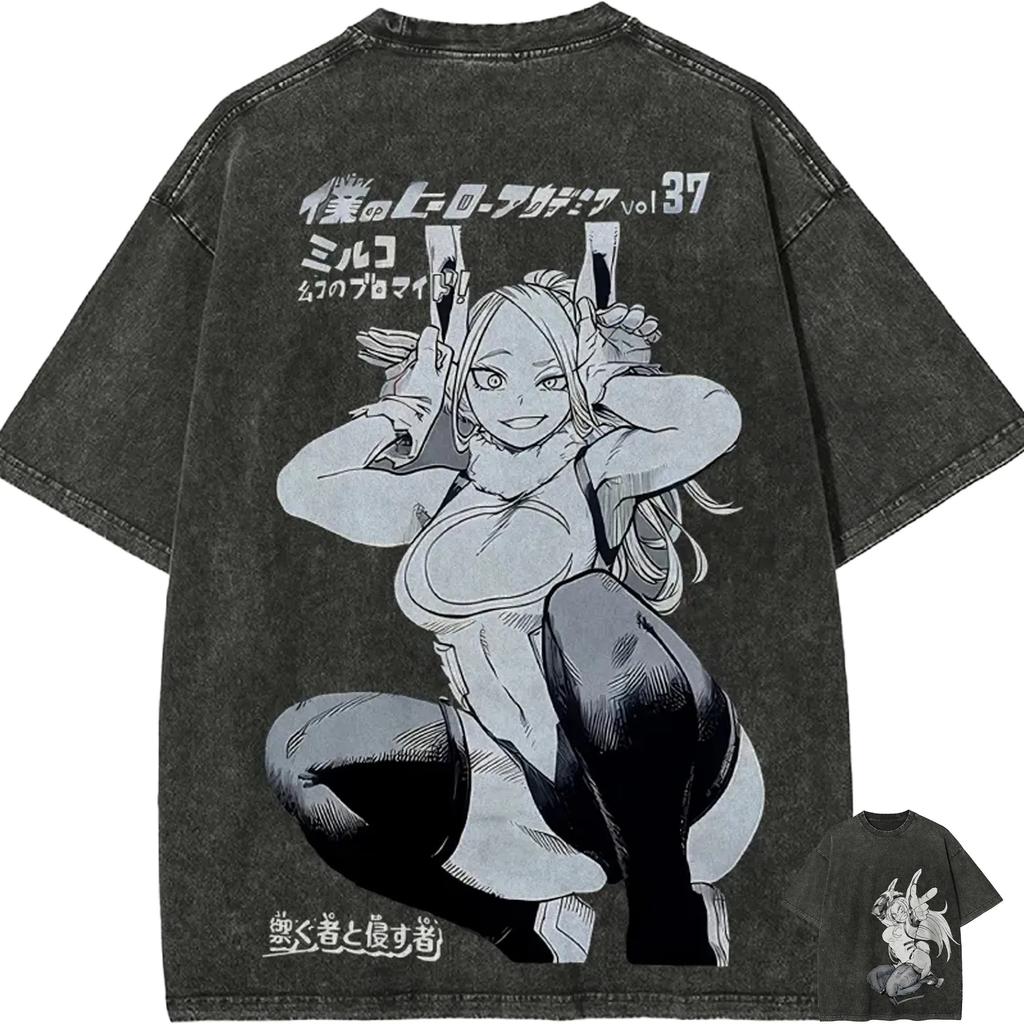 Washed Tee Mirko My Academia Rumi Usagiyama T Shirt Men Acid Wash Anime Manga Graphic Cotton Streetwear Rabbit Hero Vintage Tee Top oversize2