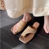 Sheepskin Version~ Temperament Square Head Straw-woven Cover-toe Flip-flops Women's Summer Outer Wear Casual Vacation Pinch Foot Cool Slippers