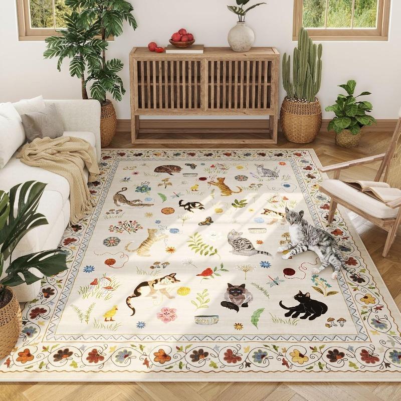 Animal Plant Print Living Room Carpet Machine Washable Non-slip Stylish Bedroom Rug Light Luxury Coffee Table Mat Tapis