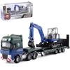 1:50 Flatbed Trailer with Bulldozer Semi-Trailer Alloy Engineering Car Model Toys Car for Boy Birthday Gift