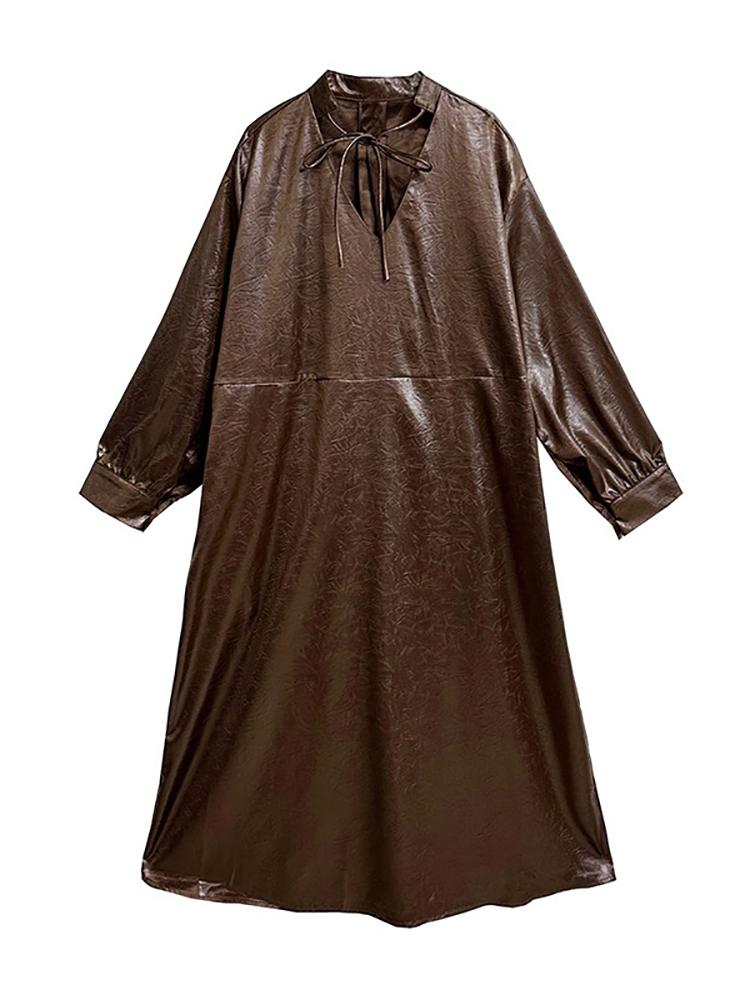 Xitao Бандажные платья с V-образным вырезом и карманами из искусственной кожи LJ1015