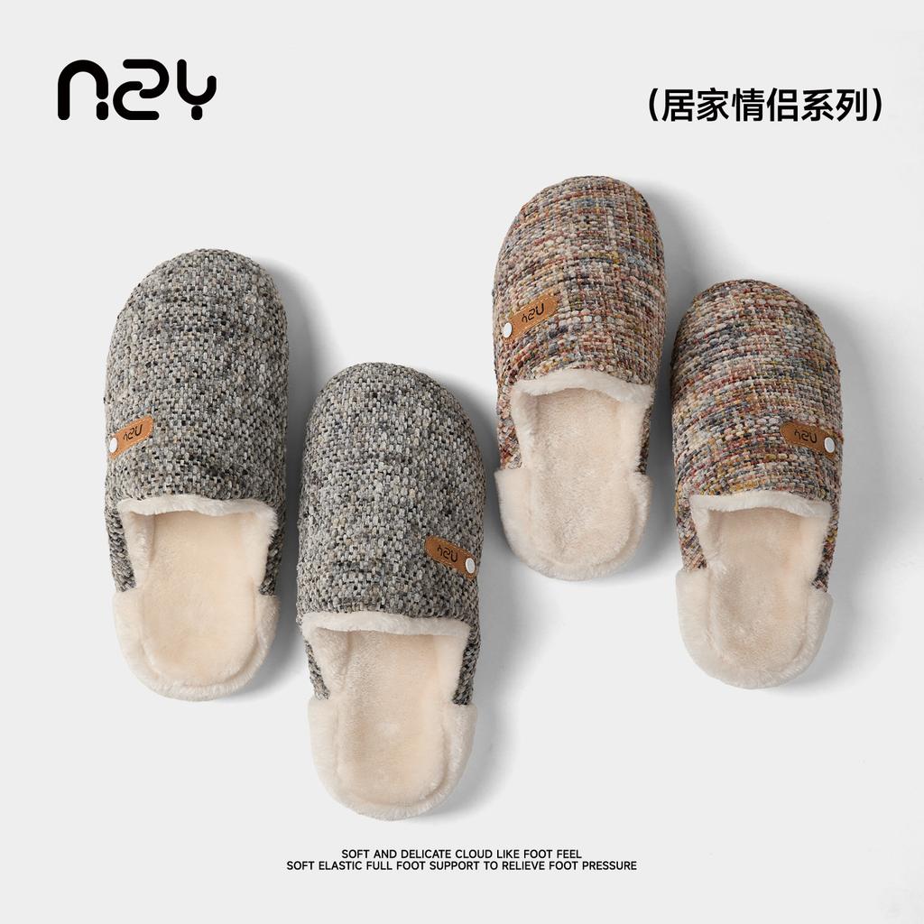 Cotton slippers women's autumn and winter retro style home interior velvet warm thick-bottomed couple cotton slippers men