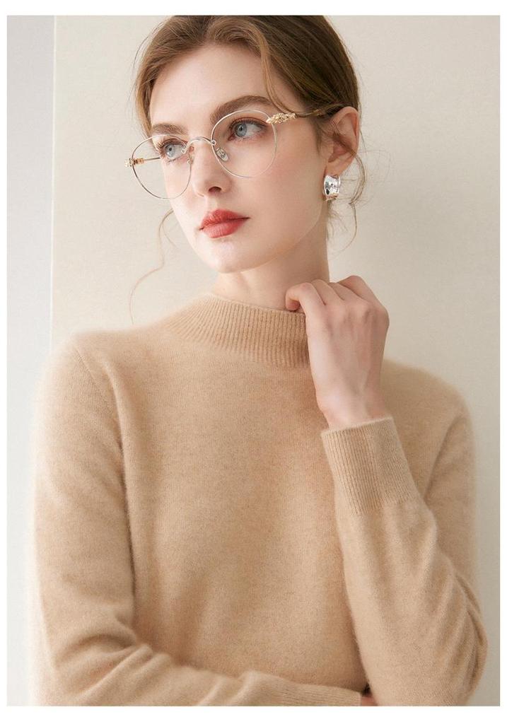2026 Le Kasha Women's Pure Cashmere Sweater: 12 Gauge Flat Knit, Half-High Neck, Solid Color, Autumn/Winter Base Layer