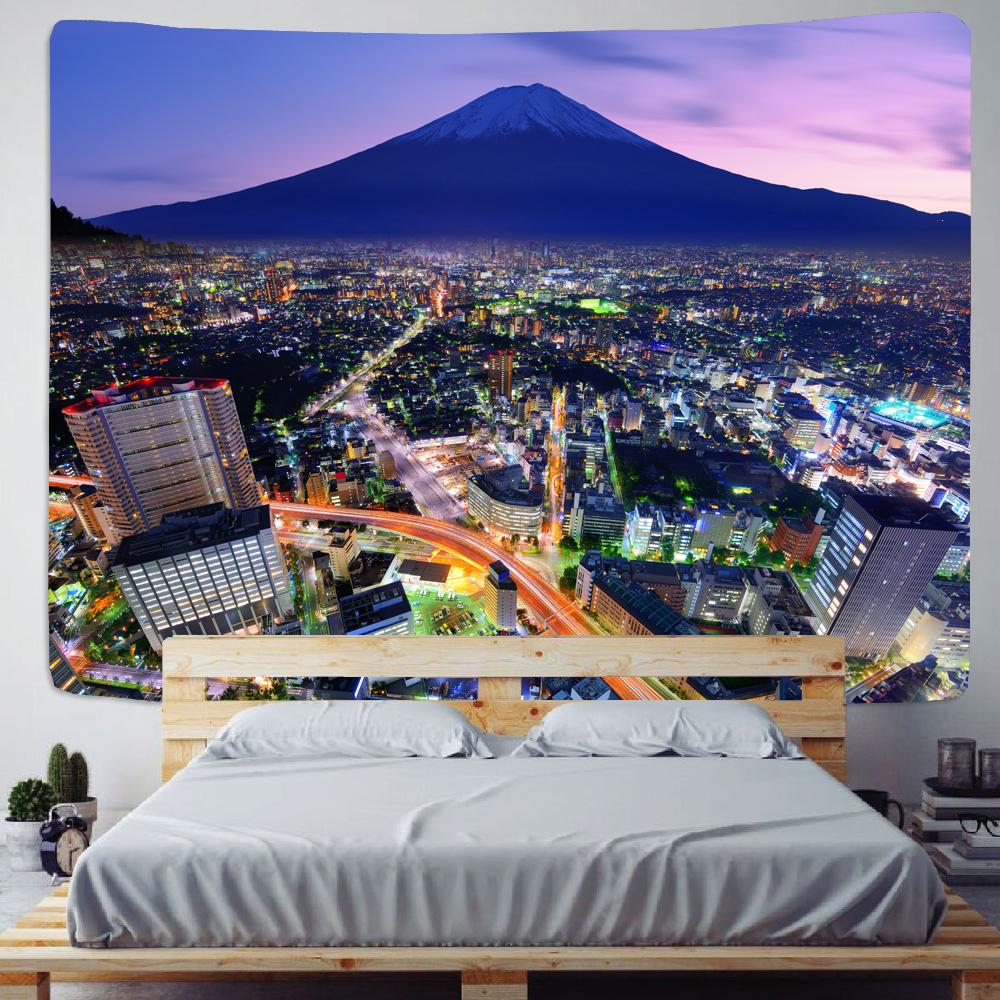 Япония Токио город ночной вид гобелен общежитие покрывало матрас колдовство настенный богемный фон в стиле хиппи Настенный декор