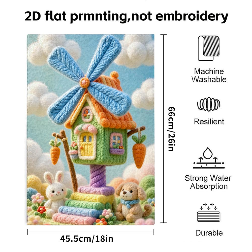 Cute Crochet Windmill House Hand Towel, Super Absorbent Soft Decorative Face Towel