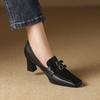 Модная женская обувь Обувь из натуральной кожи Туфли на высоком каблуке Модные Ретро Элегантные С квадратным носком Удобные Повседневные туфли Женские для работы в офисе