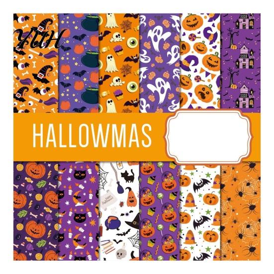 Classic Halloween Elements Stickers 12 Sheets Scrapbook Paper Set, 6x6in Double-Sided Craft Paper, Pumpkin Crafting Supplies Ghost Bat Pattern