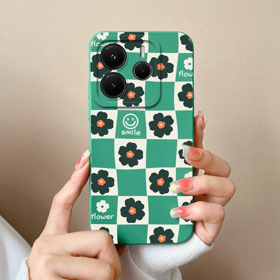 Чехол для Redmi Note 14S 12S 11S 12Turbo 11 12 14 12R 11E 11T Pro Plus 4G 5G Retro Grid Pattern Liquid Silicone Premium Protection Cover для Redmi Capa