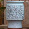 Handmade Embossed Rose Ceramic Pot for Succulents - Tall, Breathable Coarse Pottery Planter